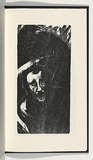 Artist: b'AMOR, Rick' | Title: b'Not titled (screaming male face with text verso).' | Date: 1990 | Technique: b'woodcut, printed in black ink, from one block'