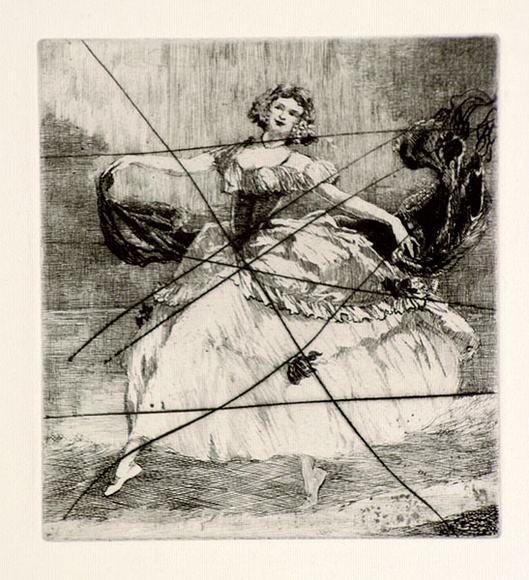 Artist: b'FEINT, Adrian' | Title: b'(Woman in full dress [Plate Two].' | Date: c.1922 | Technique: b'etching, printed in black ink, from one plate' | Copyright: b'Courtesy the Estate of Adrian Feint'