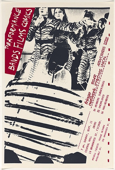 Title: b'First Melbourne Fringe Festival' | Date: c.1980-81 | Technique: b'screenprint, printed in colour, from two stencils'