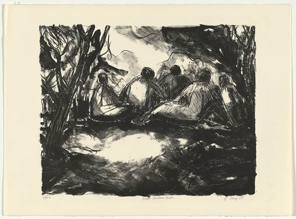 Artist: Boag, Yvonne. | Title: Group Fawkner Park | Date: 1983 | Technique: lithograph, printed in black ink, from one stone | Copyright: © Yvonne Boag