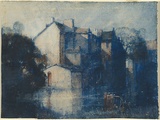 Artist: b'Garrett, Tom.' | Title: b'(The mill by moonlight)' | Date: 1930s | Technique: b'monotype, printed in colour'