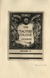 Artist: FEINT, Adrian | Title: Bookplate: The Teachers' College, Sydney presented to. | Date: (1930) | Technique: etching, printed in black ink, from one plate | Copyright: Courtesy the Estate of Adrian Feint