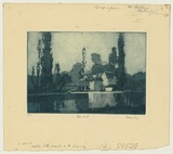 Artist: b'LONG, Sydney' | Title: b'Iffley Mill, Oxford' | Date: c.1919 | Technique: b'aquatint, printed in blue ink, from one copper plate' | Copyright: b'Reproduced with the kind permission of the Ophthalmic Research Institute of Australia'