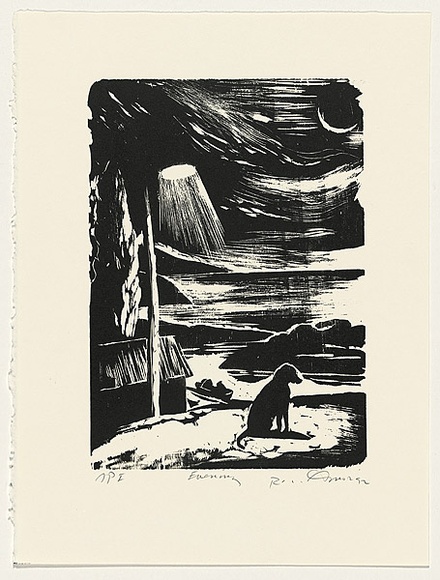 Artist: b'AMOR, Rick' | Title: b'Evening.' | Date: 1992 | Technique: b'woodcut, printed in black ink, from one block'