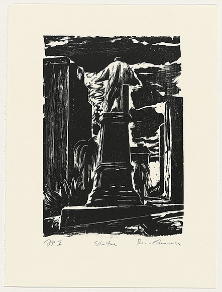 Artist: b'AMOR, Rick' | Title: b'Statue.' | Date: 1992 | Technique: b'woodcut, printed in black ink, from one block'