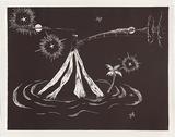Artist: COLEING, Tony | Title: Battlefield (volcano with palm tree). | Date: 1986 | Technique: linocut, printed in black ink, from one block