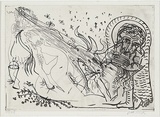 Artist: b'BOYD, Arthur' | Title: b'Reclining figure with white haired potter and cow.' | Date: (1968-69) | Technique: b'etching, printed in black ink, from one plate' | Copyright: b'Reproduced with permission of Bundanon Trust'