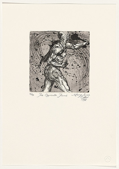 Artist: b'Cotter, Mary-Anne.' | Title: bThe opposable thumb (Nature's big mistakes). | Date: 1992 | Technique: b'etching, aquatint printed in black ink, from one  plates'