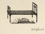 Artist: OGILVIE, Helen | Title: not titled [ Iron bedstead - a wood engraving used for an illustration on Page 103 of Flinders Lane, Recollections of Alfred | Date: (1947) | Technique: wood-engraving, printed in black ink, from one block