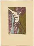 Title: b'not titled [Christ on the cross]' | Date: 1950s-60s | Technique: b'linocut, printed in colour, from multiple blocks'