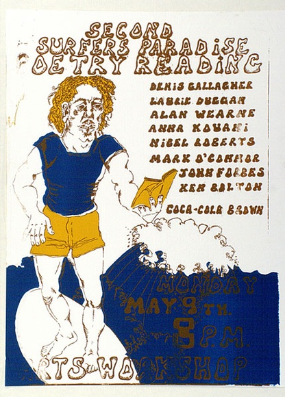 Artist: b'Forbes, John.' | Title: b'Second Surfers Paradise Poetry Reading.' | Date: 1977 | Technique: b'screenprint, printed in colour, from two stencils'