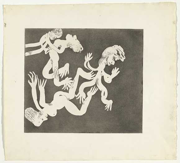 Artist: b'BOYD, Arthur' | Title: b'The women defend themselves?.' | Date: (1970) | Technique: b'etching and aquatint, printed in black ink, from one plate' | Copyright: b'Reproduced with permission of Bundanon Trust'