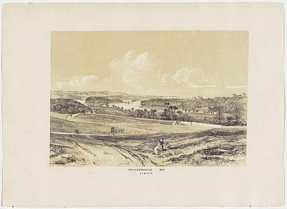 Artist: b'PROUT, John Skinner' | Title: b'Woolloomooloo Bay, Sydney.' | Date: 1842 | Technique: b'lithograph, printed in colour, from two stones (black and brown tint stone)'