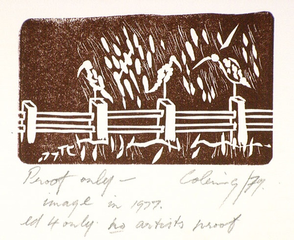 Artist: b'COLEING, Tony' | Title: b'Birds.' | Date: 1977 | Technique: b'linocut, printed in brown ink, from one block'