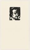 Artist: b'AMOR, Rick' | Title: b'Not titled (worried male face 3).' | Date: (1990) | Technique: b'woodcut, printed in black ink, from one block'