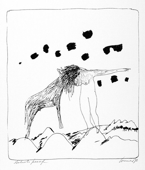 Artist: b'Connor, Kevin.' | Title: b'not titled [Woman and donkey].' | Date: 1970 | Technique: b'screenprints, printed in black ink, from one screen'