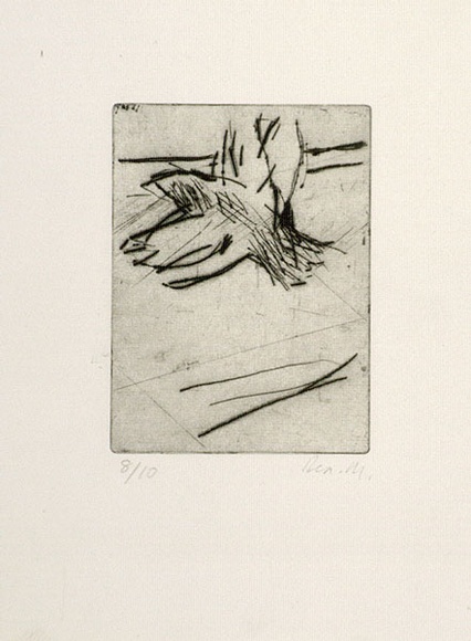 Artist: b'MADDOCK, Bea' | Title: b'Flying bird.' | Date: 1964 | Technique: b'drypoint, printed in black ink with plate-tone, from one copper plate'