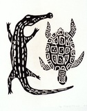 Artist: b'TUNGUTALUM, Bede' | Title: b'Crocodile and turtle' | Date: 1970s | Technique: b'woodcut, printed in black ink, from one block'