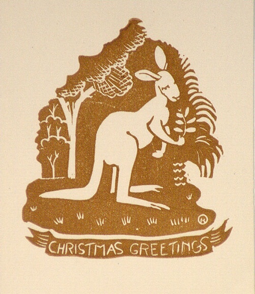 Artist: b'OGILVIE, Helen' | Title: b'Greeting card: Christmas' | Technique: b'linocut, printed in brown ink, from one block'