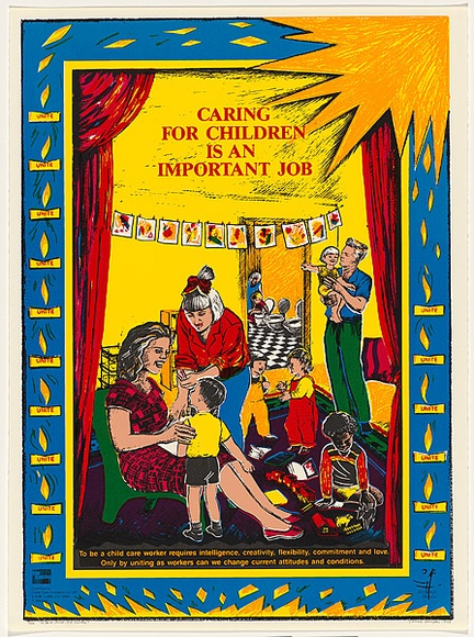 Artist: b'Kenyon, Therese.' | Title: b'Caring for children is an important job.' | Date: 1988 | Technique: b'screenprint, printed in colour, from six stencils'