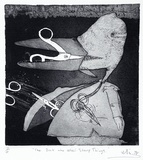 Artist: b'Ellis, Peter.' | Title: b'The duck who ate sharp things.' | Date: 1978 | Technique: b'etching and aquatint, printed in black ink, from one plate'