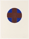 Artist: Nixon, John. | Title: not titled [brown cross] | Date: 1990 | Technique: woodcut, printed in two colours, from two blocks
