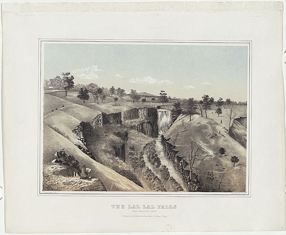 Artist: b'Cogne, Francois.' | Title: b'The Lal Lal falls.' | Date: 1863-64 | Technique: b'lithograph, printed in colour, from two stones'