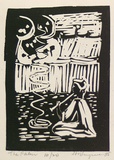 Artist: ROSENGRAVE, Harry | Title: The fakir | Date: 1955 | Technique: linocut, printed in black ink, from one block