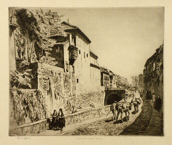 Artist: b'LINDSAY, Lionel' | Title: b'Carrera del Darro, Granada, Spain' | Date: 1934 | Technique: b'drypoint, printed in brown ink with plate-tone, from one plate' | Copyright: b'Courtesy of the National Library of Australia'