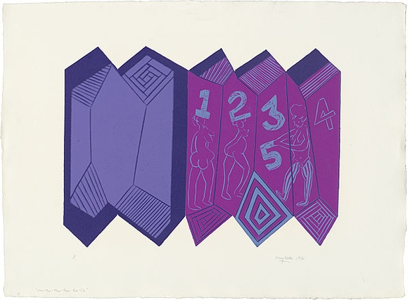 Artist: b'WALKER, Murray' | Title: b'One two three four five six.' | Date: 1970 | Technique: b'linocut, printed in colour, from multiple blocks'