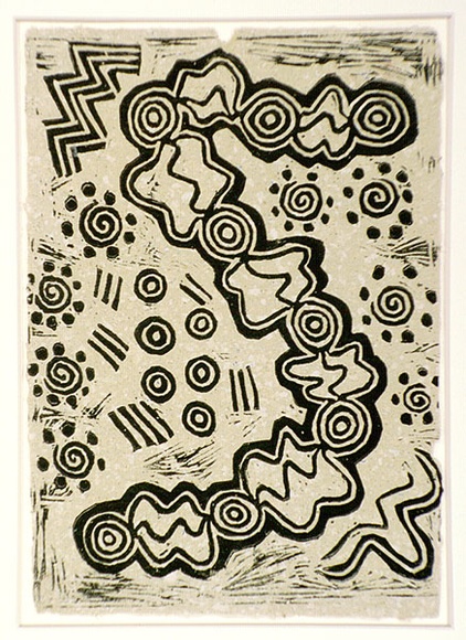 Artist: b'Leslie, Lawrence.' | Title: b'Mehi River Camp' | Date: 1995 | Technique: b'linocut, printed in black ink, from one block'