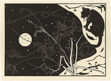 Title: bMoon's reflection II | Date: 2009 | Technique: b'linocut, printed in black ink, from one block'