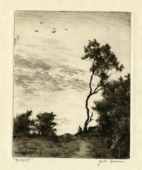 Artist: b'Farmer, John.' | Title: b'Sunset.' | Date: c.1956 | Technique: b'drypoint, printed in black ink with plate-tone, from one  plate'