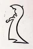 Artist: b'Waller, Christian.' | Title: b'not titled [Female figure holding open umbrella]' | Date: c.1931 | Technique: b'linocut, printed in black ink, from one block'