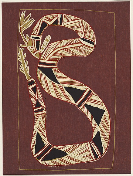 Artist: b'Bimma of the Djauan Tribe.' | Title: b'Eingana' | Date: 1956 | Technique: b'screenprint, printed in colour, from multiple stencils'