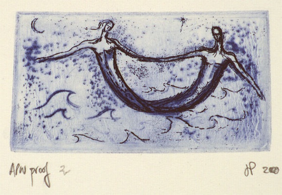Artist: b'Palethorpe, Jan' | Title: b'Not titled [two joined figures).' | Date: 1992 | Technique: b'etching, printed in blue ink with plate-tone, from one plate'