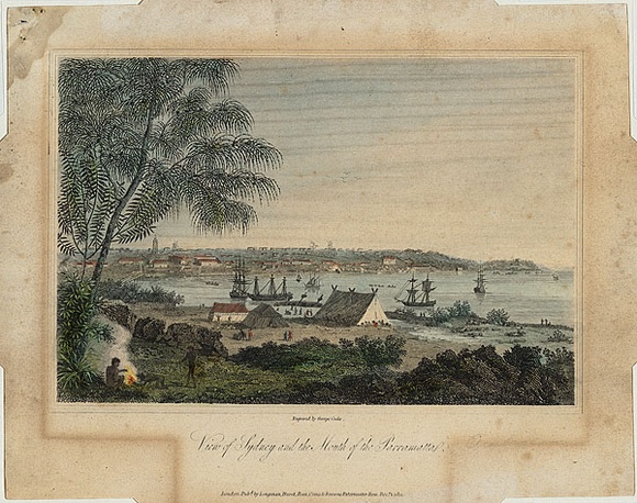 Artist: Cooke, George. | Title: View of Sydney and the mouth of the Parramatta. | Date: 1811 | Technique: engraving, printed in black ink, from one copper plate; hand-coloured