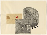 Artist: Lynn, Elwyn. | Title: Chums | Date: 1970 | Technique: lithograph, printed in black ink, from one stone; collage, rice paper, newsprint, sealing wax and string