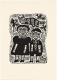 Artist: HANRAHAN, Barbara | Title: Small girl and boy | Date: 1989 | Technique: linocut, printed in black ink, from one block