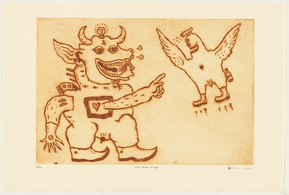 Artist: b'HERI DONO,' | Title: b'The fake angel' | Date: 2003, July | Technique: b'etching, printed in burnt umber ink, from one plate'