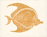 Artist: Morububuna, Martin. | Title: Bulala [fish] | Date: 1975 | Technique: screenprint, printed in orange/yellow ink, from one stencil