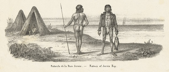 Title: b'Naturels de la Baie Jervis- Natives of Jervis Bay' | Date: c.1840 | Technique: b'lithograph, printed in black ink, from one stone [or plate]'