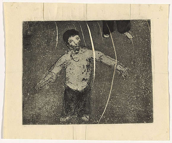 Artist: b'WILLIAMS, Fred' | Title: b'Midget' | Date: 1954-55 | Technique: b'etching, aquatint, engraving, and drypoint, printed in black ink, from one zinc plate' | Copyright: b'\xc2\xa9 Fred Williams Estate'
