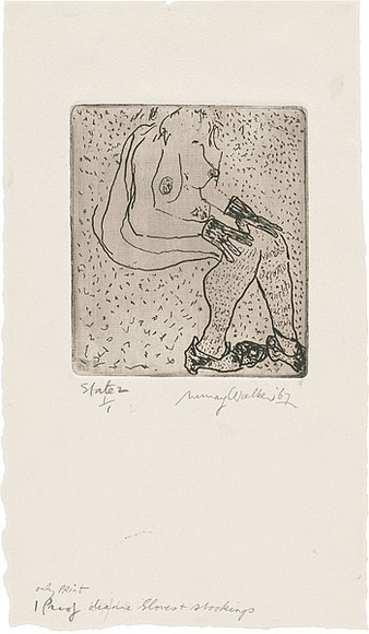 Artist: b'WALKER, Murray' | Title: b'Dianne, gloves and stockings.' | Date: 1967 | Technique: b'etching, printed in black ink, from one plate'