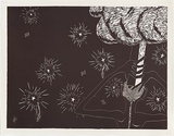 Artist: COLEING, Tony | Title: Battlefield (person holding base of crucifix on head). | Date: 1986 | Technique: linocut, printed in black ink, from one block