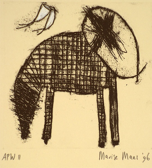 Artist: b'Maas, Marise.' | Title: b'Animal' | Date: 1996, September | Technique: b'drypoint and etching, printed in black ink, from one plate; handcoloured'