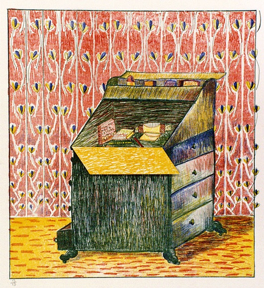 Artist: b'Eager, Helen.' | Title: b'How to write letters.' | Date: 1975 | Technique: b'lithograph, printed in colour, from multiple plates; with cut section folding to reveal 2nd colour lithograph'