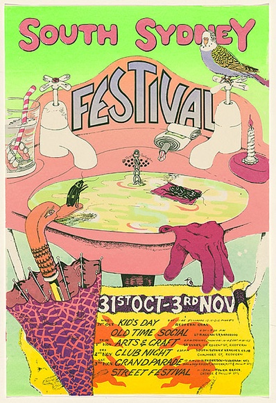 Artist: b'EARTHWORKS POSTER COLLECTIVE' | Title: b'South Sydney Festival [1979].' | Date: 1979 | Technique: b'screenprint, printed in colour, from multiple stencils'