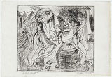 Artist: BOYD, Arthur | Title: Embracing figures before factory with smoking chimney. | Date: 1968-69 | Technique: drypoint, printed in black ink, from one plate | Copyright: Reproduced with permission of Bundanon Trust