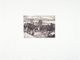 Artist: b'Doggett-Williams, Phillip.' | Title: b'Neighbourhood scene' | Date: April 1987 | Technique: b'lithograph, printed in sepia, from one stone [or plate]'